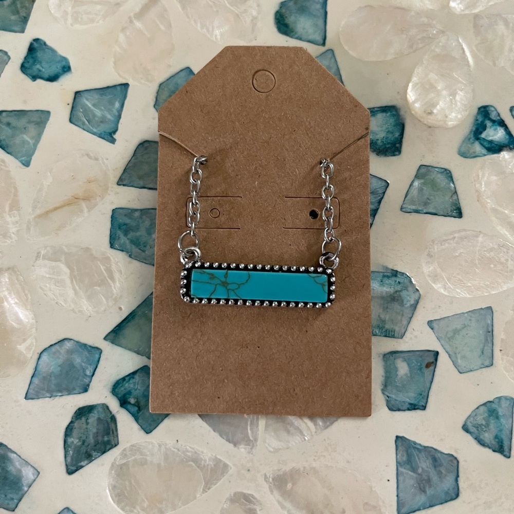Turquoise Silver Bar Necklace